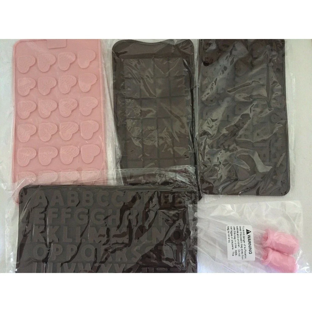 4 New Silicone Chocolate Mold Slab Square Letter Numbers Heart Party Supplies